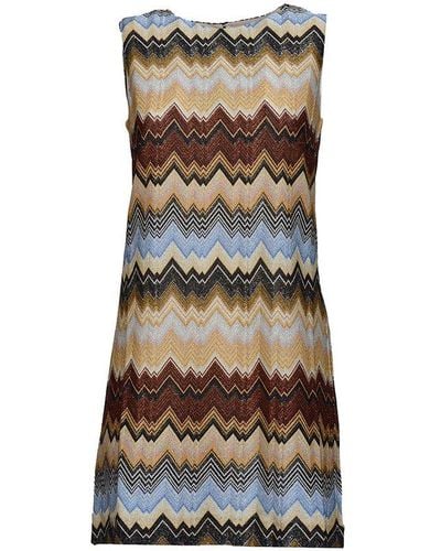 Missoni Zigzag A-line Sleeveless Mini Dress - Brown