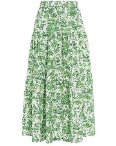 STAUD Graphic Printed A-line Skirt - Green