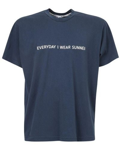 Sunnei Slogan Printed Crewneck T-shirt - Blue