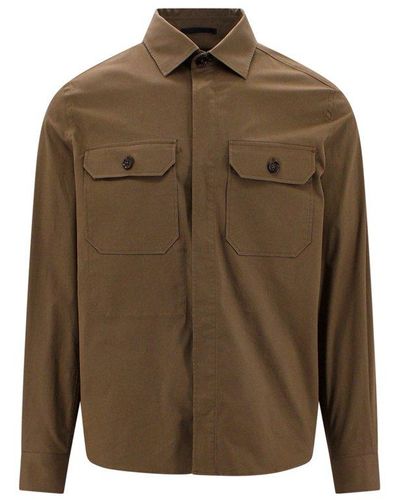 Zegna Long Sleeved Pocket-detailed Shirt - Green
