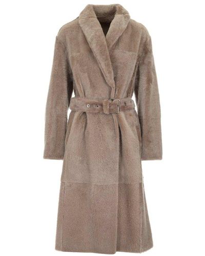 Brunello Cucinelli Reversible Belted Teddy Coat - Natural