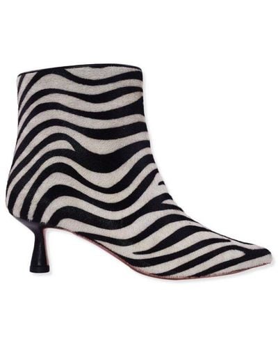 Aldo Castagna Zebra Printed Pointed Toe Boots - Black