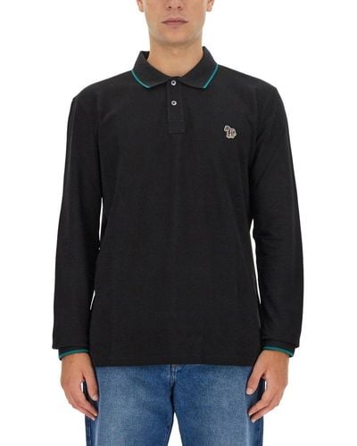 PS by Paul Smith Zebra Patch Long-sleeved Polo Shirt - Black
