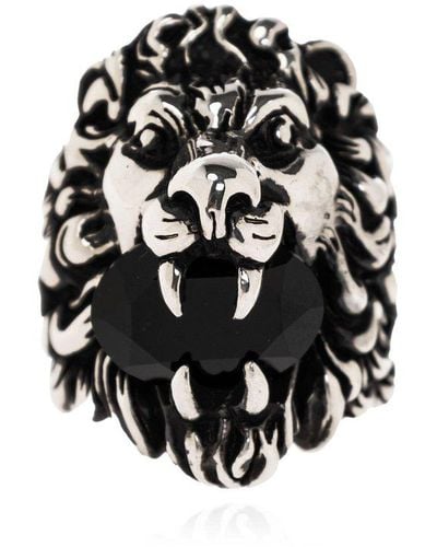 Gucci Brass Ring With Lion Motif, - Black