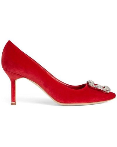 Manolo Blahnik Hangisi Embellished Buckle Court Shoes - Red