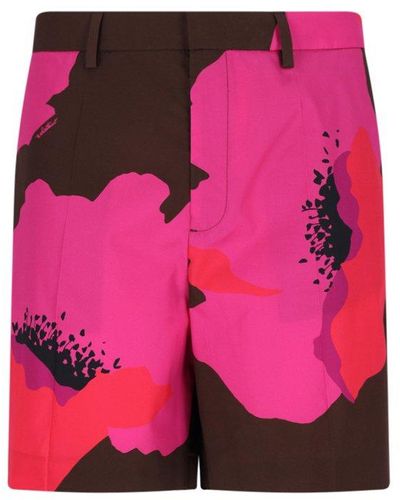Valentino Flower Portrait-print Poplin Bermuda Shorts - Pink