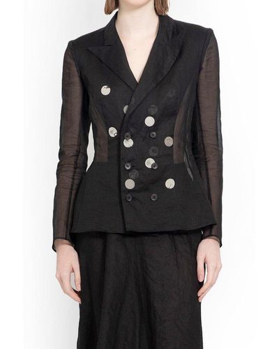 Yohji Yamamoto Double-breasted Semi-sheer Jacket - Black