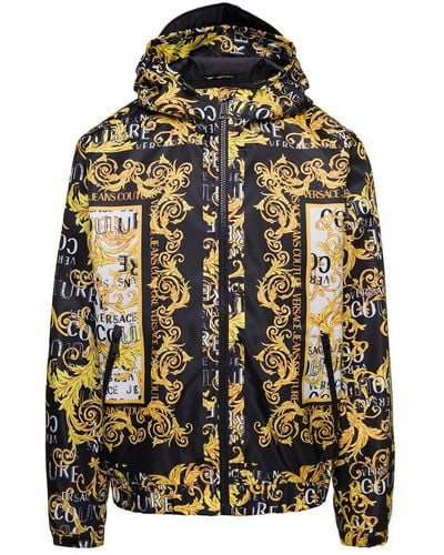 Versace Multicolor Hooded Jacket With All-over Baroque Logo Print In Nylon Couture