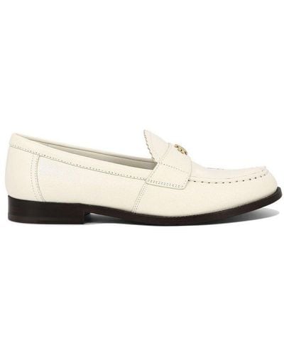 Tory Burch Double T Logo Plaque Round-toe Loafers - White
