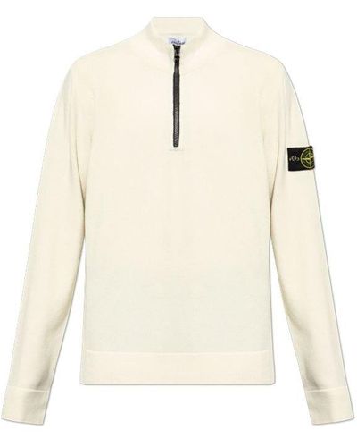 Stone Island Long-sleeved Polo Sweater - Natural