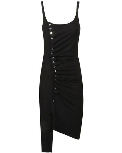Rabanne Stud Embellished Ruched Asymmetric Dress - Black