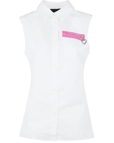 Love Moschino Sleveless Shirt With Zip Detail - White