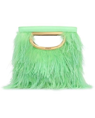 Pinko Feather Effect Logo Engraved Clutch Bag - Green