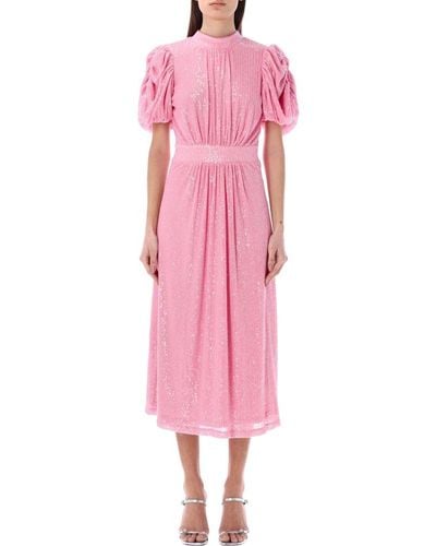 ROTATE BIRGER CHRISTENSEN Sequin-embellished Short-sleeved Midi Dress - Pink