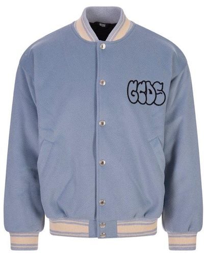 Gcds Graffiti Logo Varsity Bomber Jacket - Blue