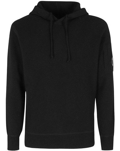 C.P. Company Lens-detailed Hooded Drawstring Sweater - Black