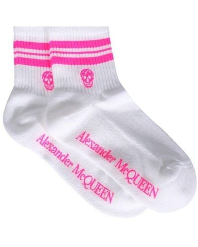 Alexander McQueen Logo Knitted Stripe Detailed Socks - Pink