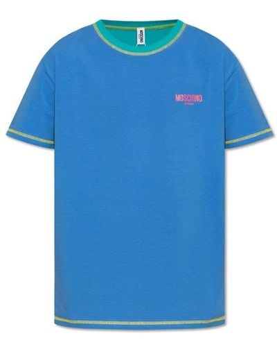 Moschino Logo Printed Crewneck T-shirt - Blue