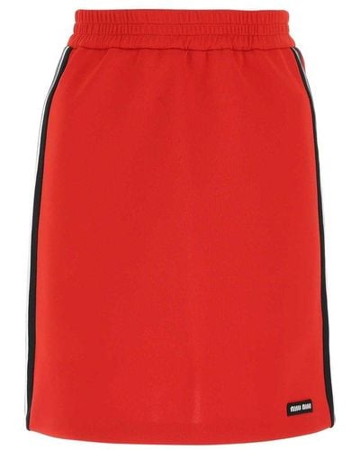 Miu Miu Red Stretch Polyester Mini Skirt