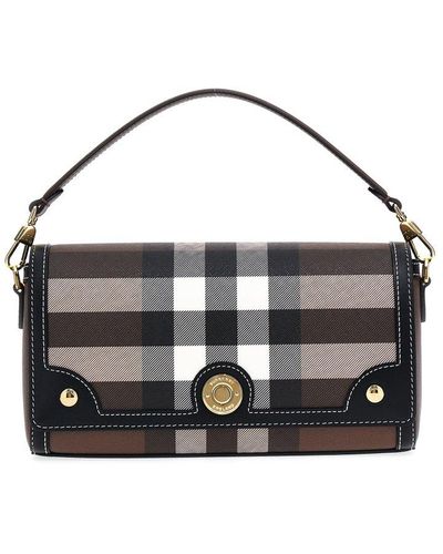 Burberry Top Handle Note E-canvas & Leather Shoulder Bag - Brown