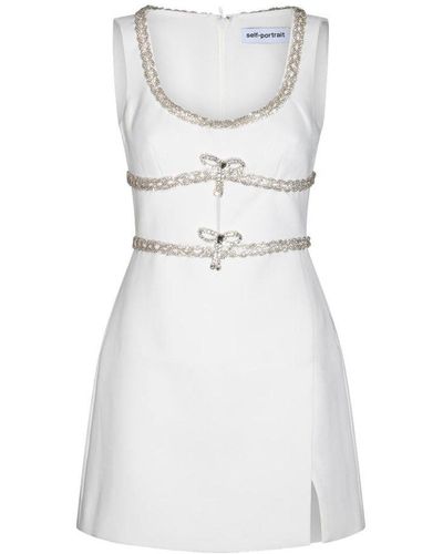 Self-Portrait Embellished Bow Trim Mini Dress - White