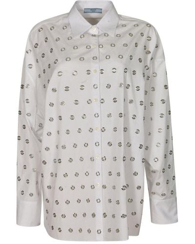 Prada Eyelet-embellished Button-up Shirt - Grey