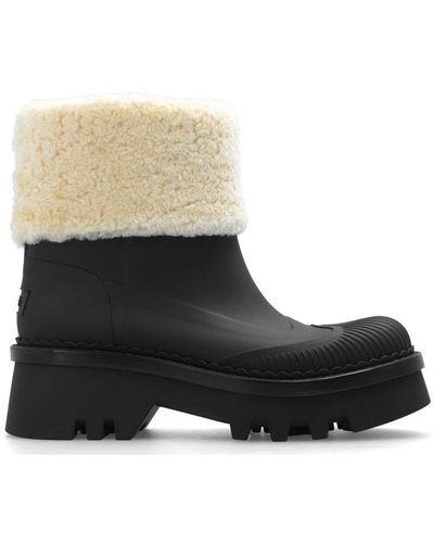 Chloé Raina Shearling-trimmed Ankle Boots - Black