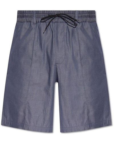 Emporio Armani Cotton Shorts With Logo, - Blue
