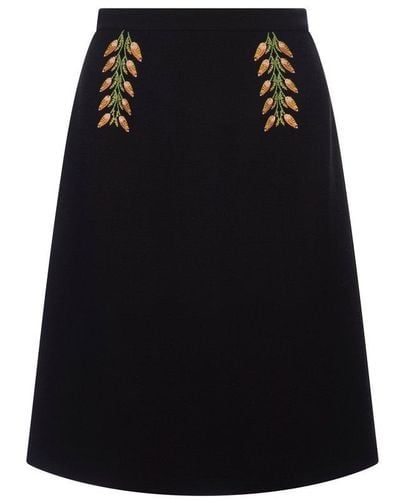 Etro Pencil Skirt With Foliage Embroidery - Black