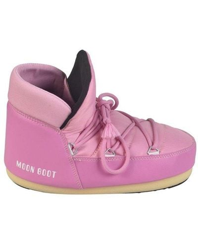 Moon Boot Lace-up Chunky Padded Ankle Boots - Pink
