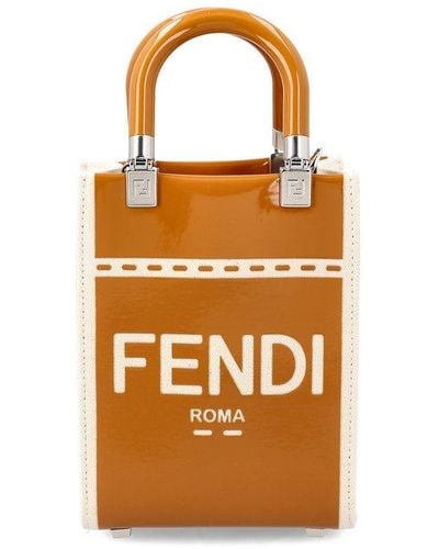 Fendi Logo Detailed Sunshine Small Shopper Bag - Orange