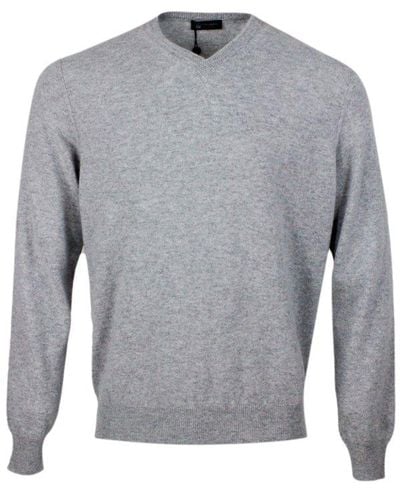 Colombo Long-sleeved V-neck Knitted Sweater - Gray