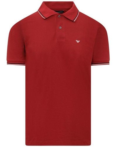 Emporio Armani Logo Printed Short Sleeved Polo Shirt - Red