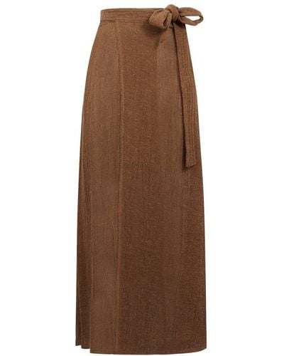 LeKasha High Waist Belted Skirt - Brown