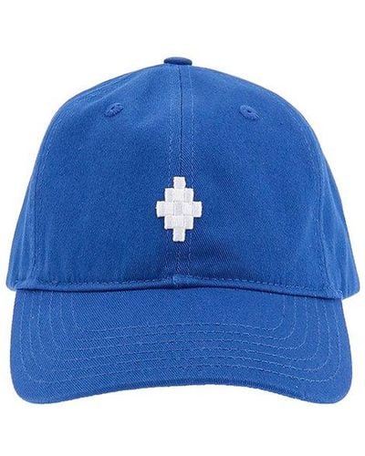 Marcelo Burlon Cotton Stitched Profile Unlined Hats - Blue