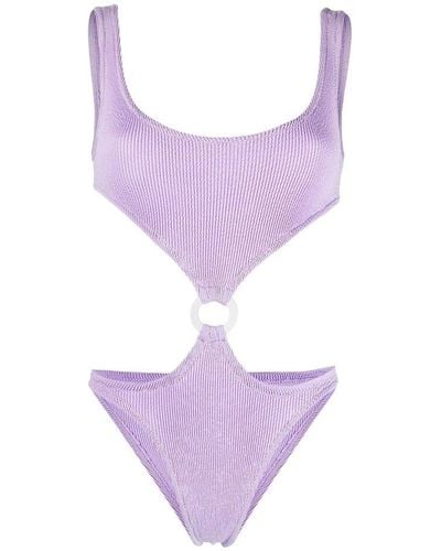 Reina Olga Augusta Crinkle Cut-out Swimsuit - Purple