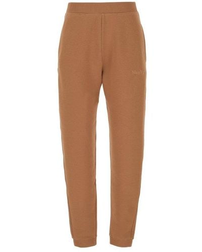 Max Mara Logo Embroidered Slim Fit Trousers - Brown