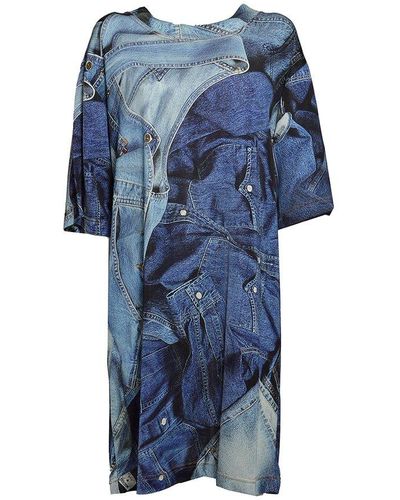 Moschino Denim Printed Short-sleeved T-shirt Dress - Blue