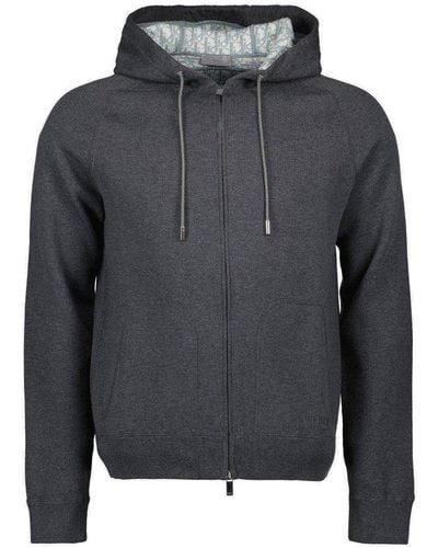Dior Logo Embroidered Zip-up Hoodie - Gray
