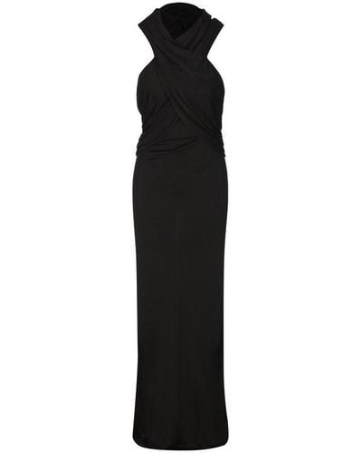 Saint Laurent Open-back Draped Hooded Dress - Black