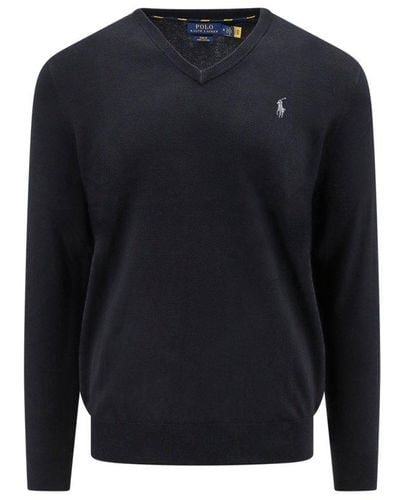 Polo Ralph Lauren Logo Embroidered Knitted Jumper - Blue