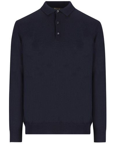 Loro Piana Long-sleeved Knitted Polo Shirt - Blue