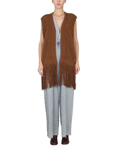 Alysi Sleeveless Fringe Detailed Vest - Brown