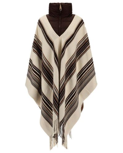 Chloé Quilted Funnel Neck Fringed Poncho - Natural