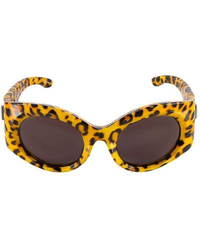 Balenciaga Leopard Printed Round Frame Sunglasses - Metallic