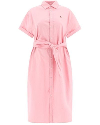 Polo Ralph Lauren Polo Pony-embroidered Belted Shirt Dress - Pink
