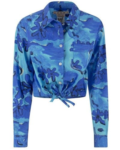 Marni Cotton Shirt With Drawstring - Blue
