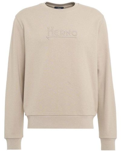 Herno Logo-embroidered Long-sleeved Crewneck Sweater - Natural