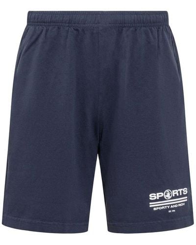 Sporty & Rich Logo Printed Elasticated Waistband Shorts - Blue