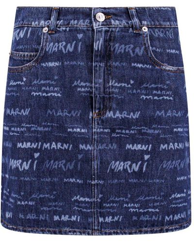 Marni Logo Patch Denim Skirt - Blue